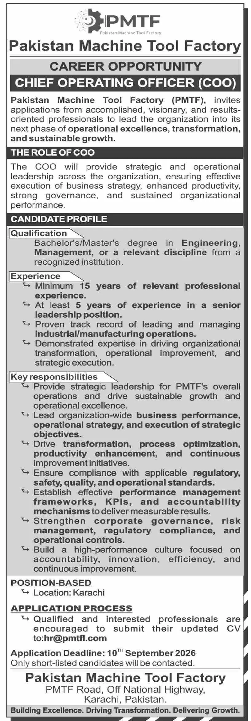 Pakistan Machine Tool Factory PMTF Jobs 2026