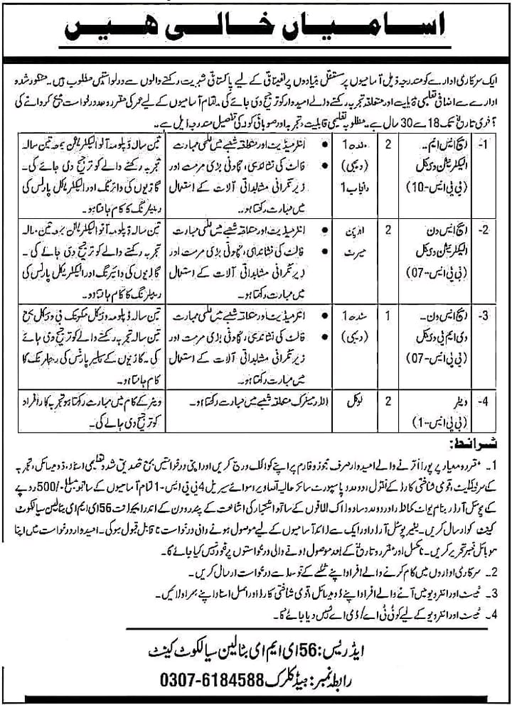 Sialkot Cantt Jobs 2026