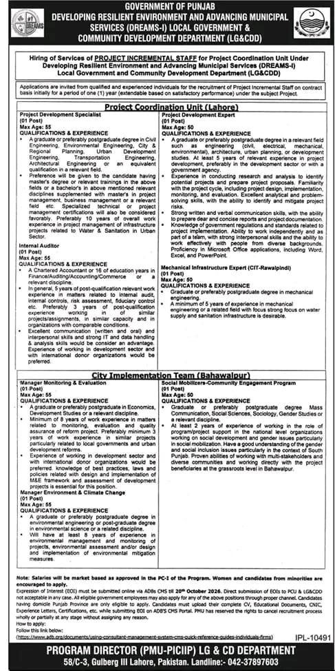Punjab DREAMS-I LG&CDD Jobs 2026