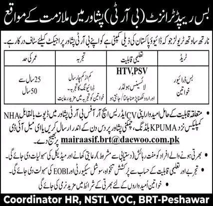 Bus Driver Peshawar Jobs 2026